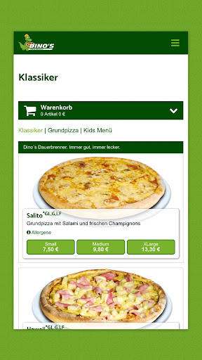 Dino´s Pizza Service Screen 3