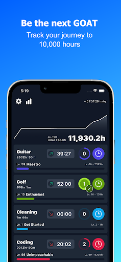Android application Goated! 10,000 hours tracker screenshort