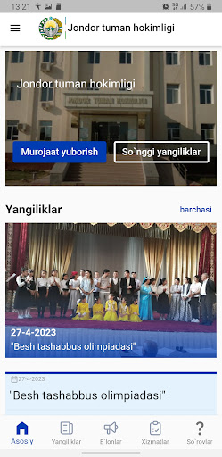 Android application Jondor tuman hokimligi screenshort