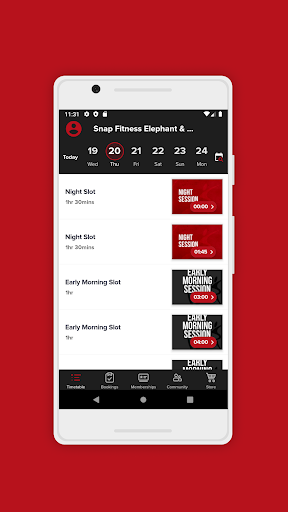 Android application Snap Fitness Class Bookings screenshort