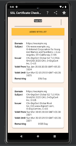 Android application SSL Checker Manager screenshort