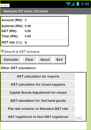 Android application MALAYSIA GST CALCULATOR (FULL) screenshort
