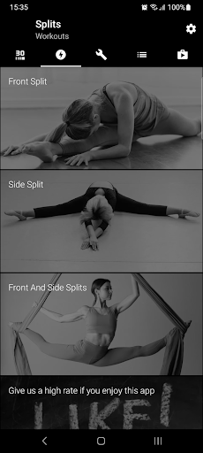 Screenshot of Splits. Stretching in 30 days