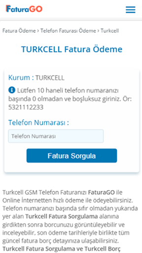 Fatura Sorgulama ve Ödeme Screen 3