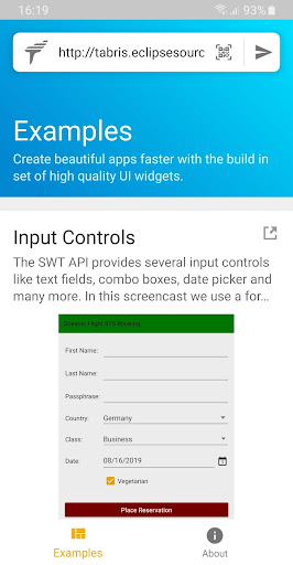 Android application RAP on Tabris screenshort