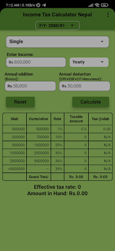 Income Tax Calculator Nepal Screen 2