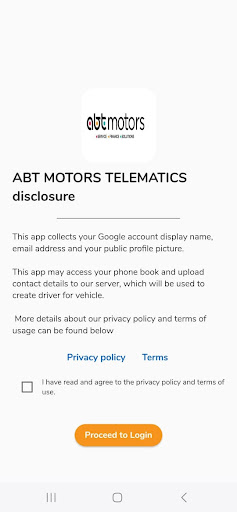 Android application ABT MOTORS TELEMATICS screenshort