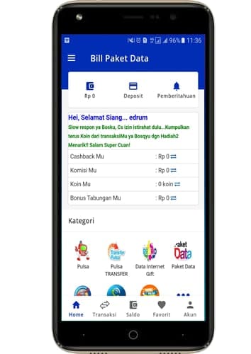 Android application Bill Paket Data Pulsa dan PPOB screenshort