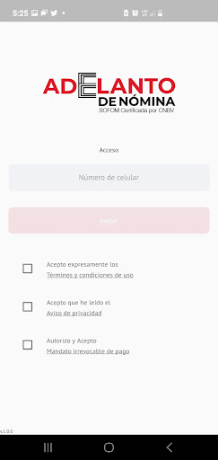 Android application Adelanto de Nómina screenshort