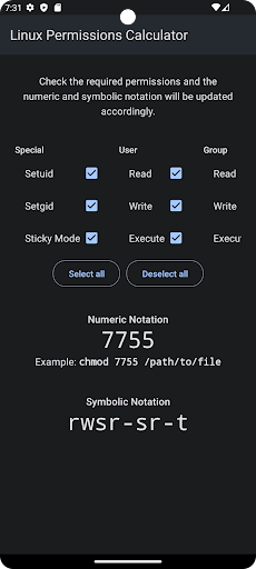 Linux Permissions Calculator Screen 3