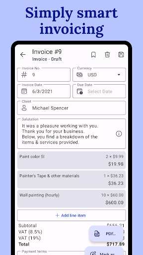 Screenshot of SubTotal - Invoice Maker