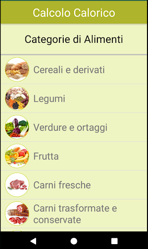 Android application Calcolo Calorico screenshort