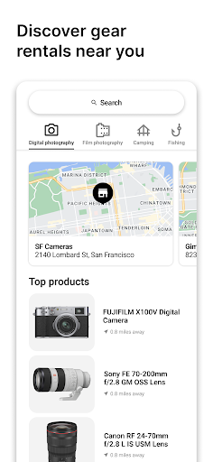 Android application Gimbal - Local gear rentals screenshort