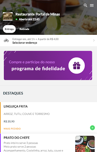 Android application Restaurante Portal de Minas screenshort