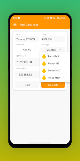 Fuel Calculator Meter Reading Screen 2