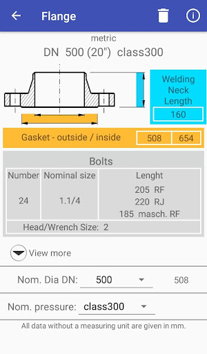 Fittings App (ANSI/ASME) Screen 3