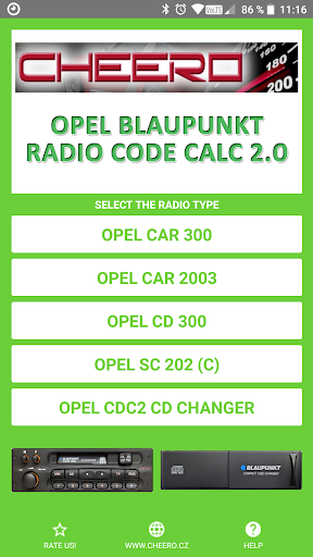 Android application RADIO CODE for OPEL CAR300 screenshort