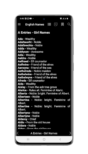 English Names and Meanings Screen 3