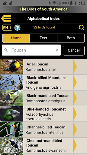 Android application Birds of South America screenshort