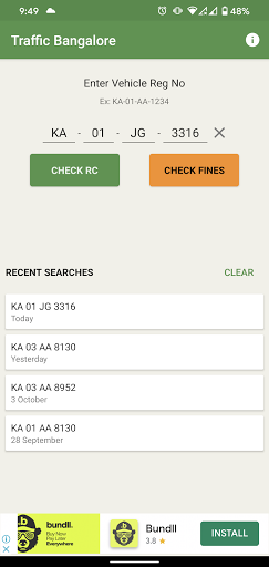 Android application Traffic Bangalore: Check Fines screenshort