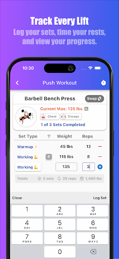 Screenshot of Bench Gym Log: Workout Tracker
