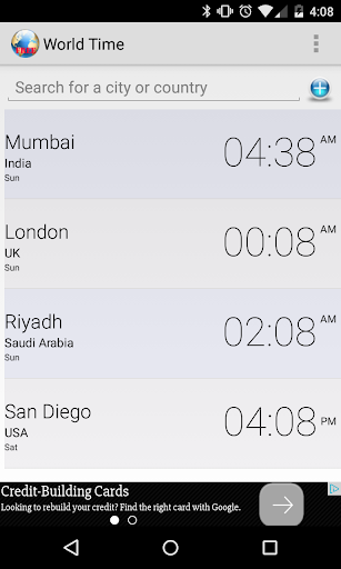 Android application World Time screenshort