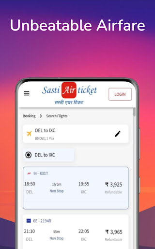 Android application Sasti Air Ticket screenshort