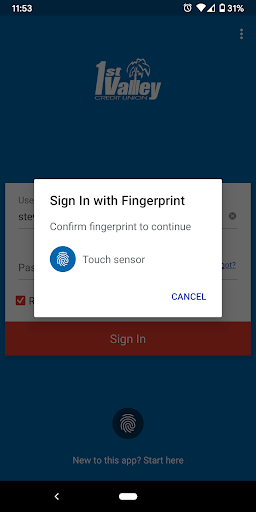 Android application 1st Valley Card Controls screenshort