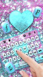 Glitter Cyan Heart Keyboard Background