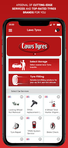 Android application Laws Tyres screenshort