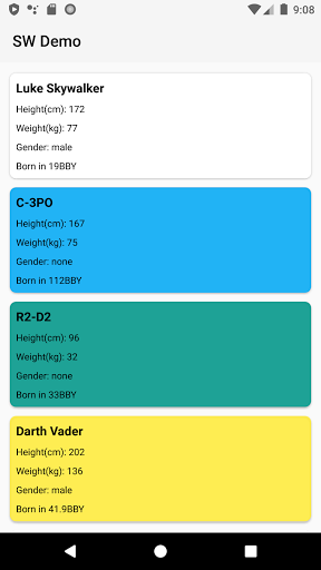 Android application SW Demo screenshort