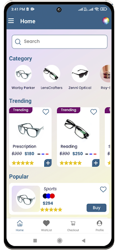 Android application Eyeglasses screenshort