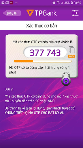 TPBank eToken Screen 2