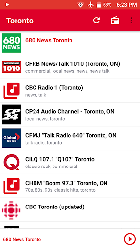 Android application Toronto radio screenshort