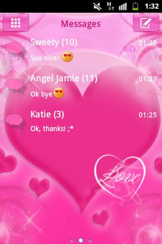 Android application Pink Love Theme GO SMS Pro screenshort