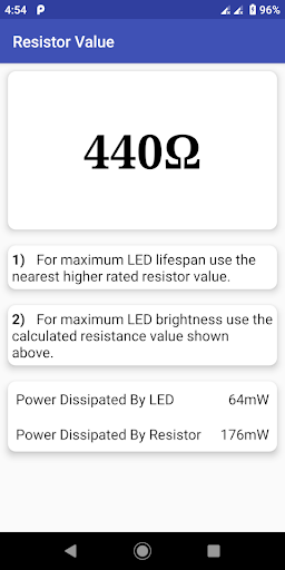 LED Resistor Calculator Screen 3