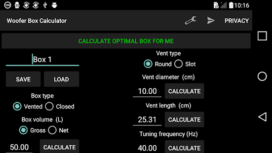 Woofer Box Calculator Screenshot
