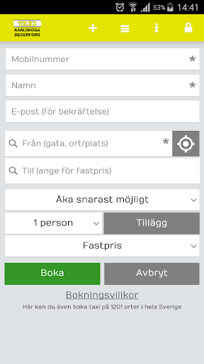 Android application Taxi Karlskoga Degerfors screenshort