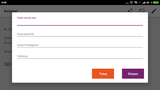 Android application Kwitansi / Cash Receipt screenshort