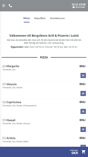 Android application Bergvikens Grill och Pizzeria screenshort