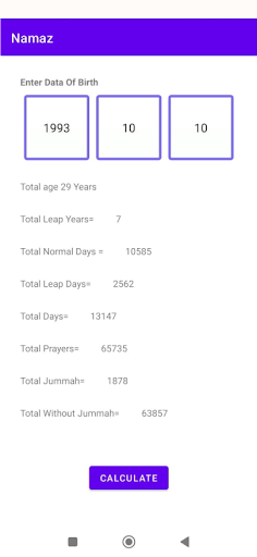 Qaza Salah Calculator Screen 2