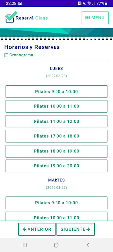 Reserva Clase Screen 3
