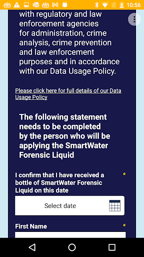 SmartWater Registration Screen 3