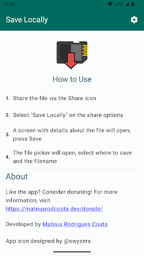 Android application Save Locally: Share2Storage screenshort