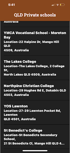 Queensland Schools Directory Screen 3