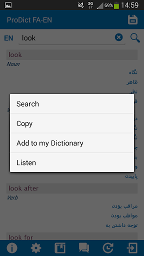 Persian English dictionary Screen 3