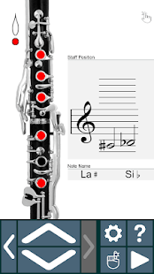 Zrzut ekranu z pozycjami trzymania klarnetu