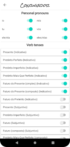 Portugal verbs. Conjugador Screen 3