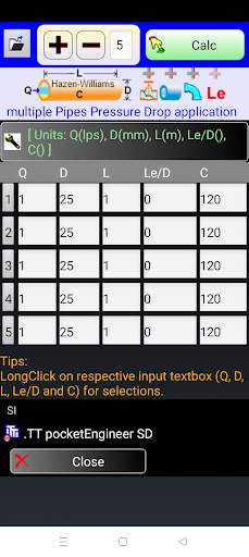 multiple pipe Pressure Drop Screen 2