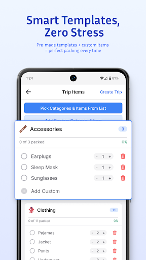 Screenshot of Trip Packing List: QuickPack